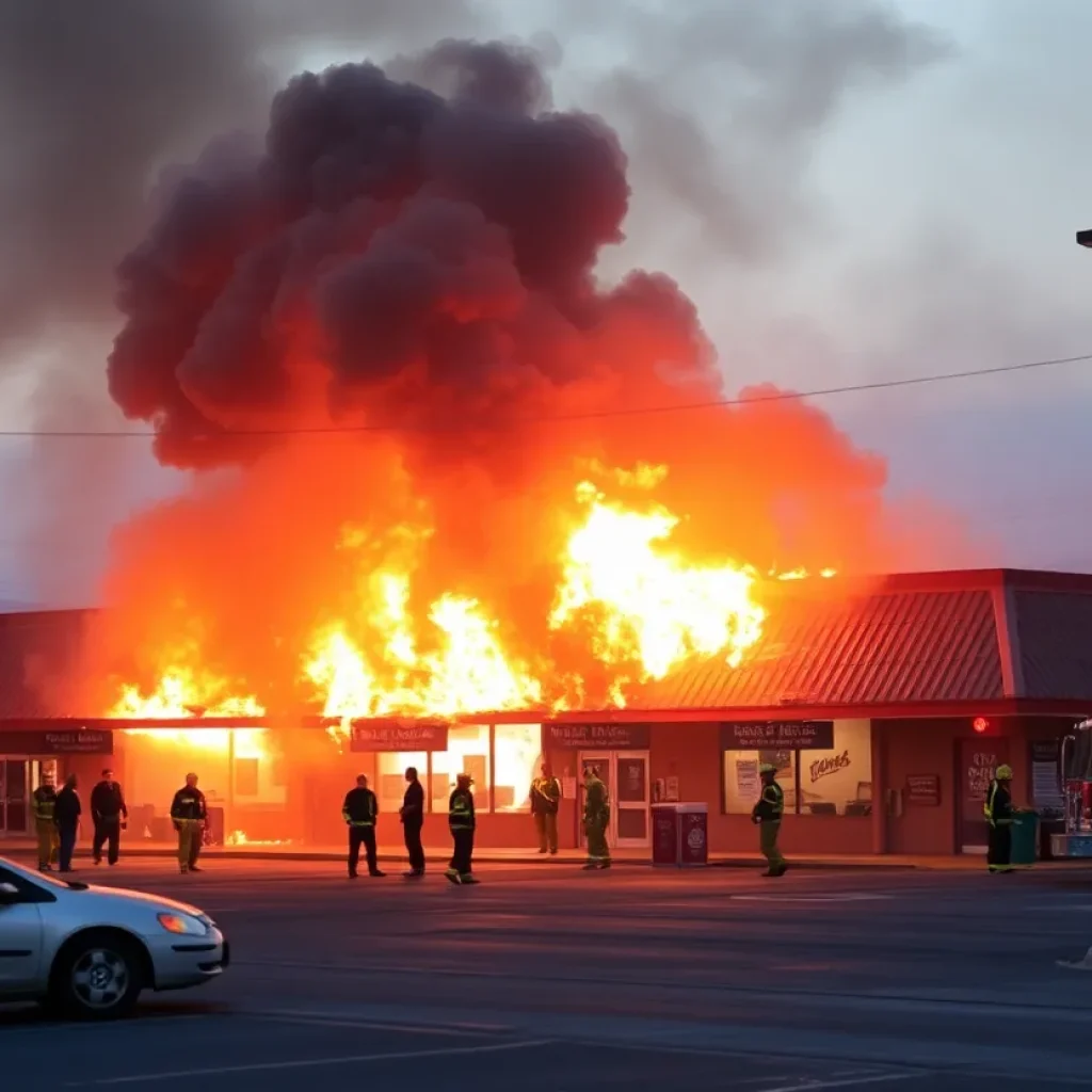 Fire engulfing a strip mall in Garden City