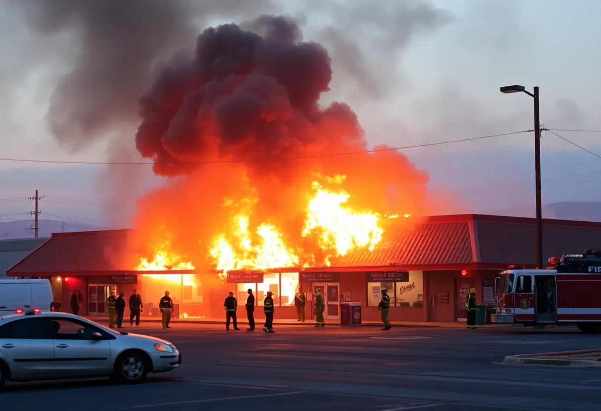 Fire engulfing a strip mall in Garden City