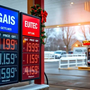 Sign showing gas prices at a Michigan gas station during the holiday season