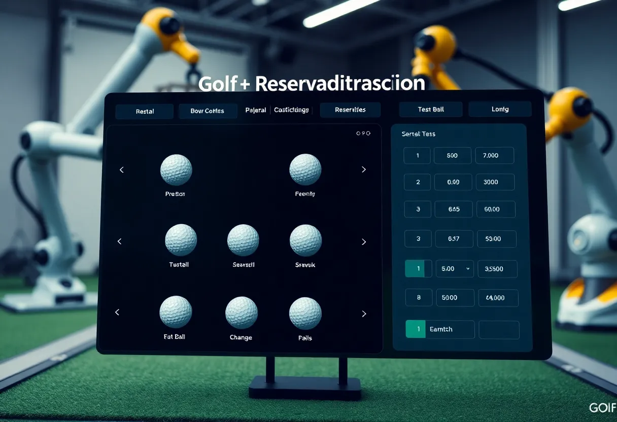 Interface of the innovative golf ball recommendation tool with robotic testing background.