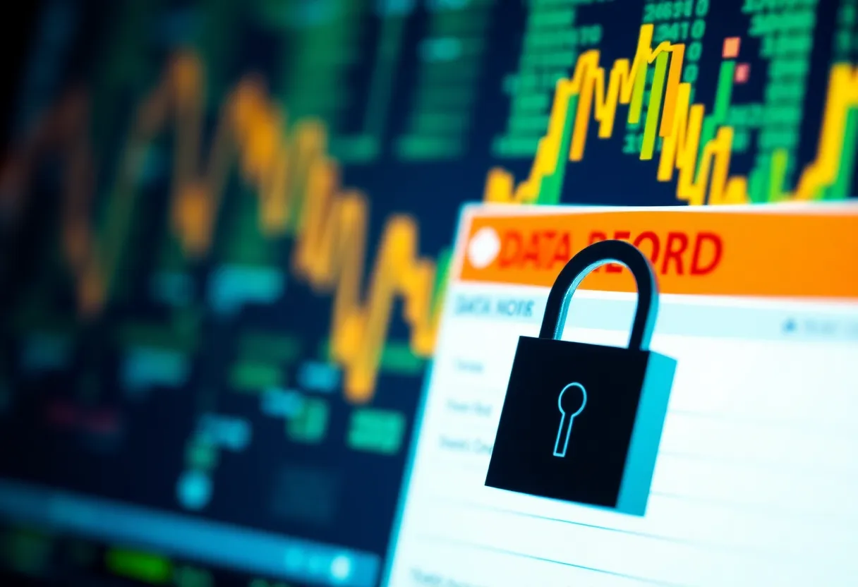 Conceptual image of healthcare data breach with security elements