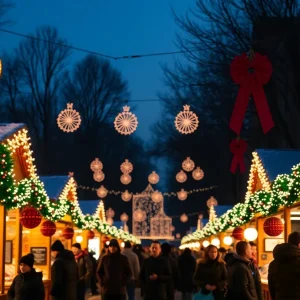 Families enjoying light displays at a holiday event in Southeast Michigan