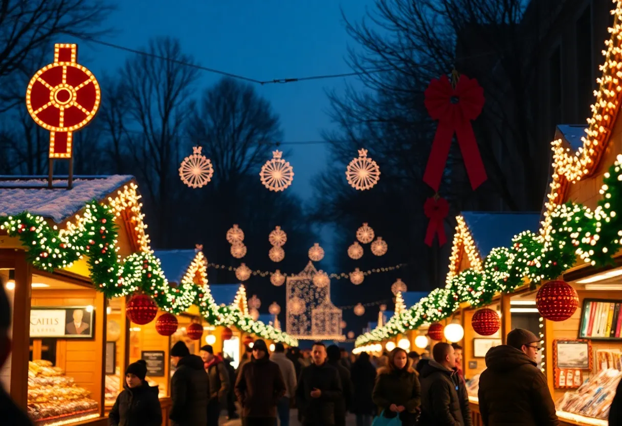 Families enjoying light displays at a holiday event in Southeast Michigan