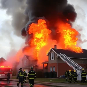 Firefighters battling a large fire in a Hong Kong residential estate.