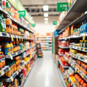 Grocery store aisle showcasing product price displays
