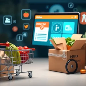 Conceptual image of online grocery delivery focusing on consumer trust.