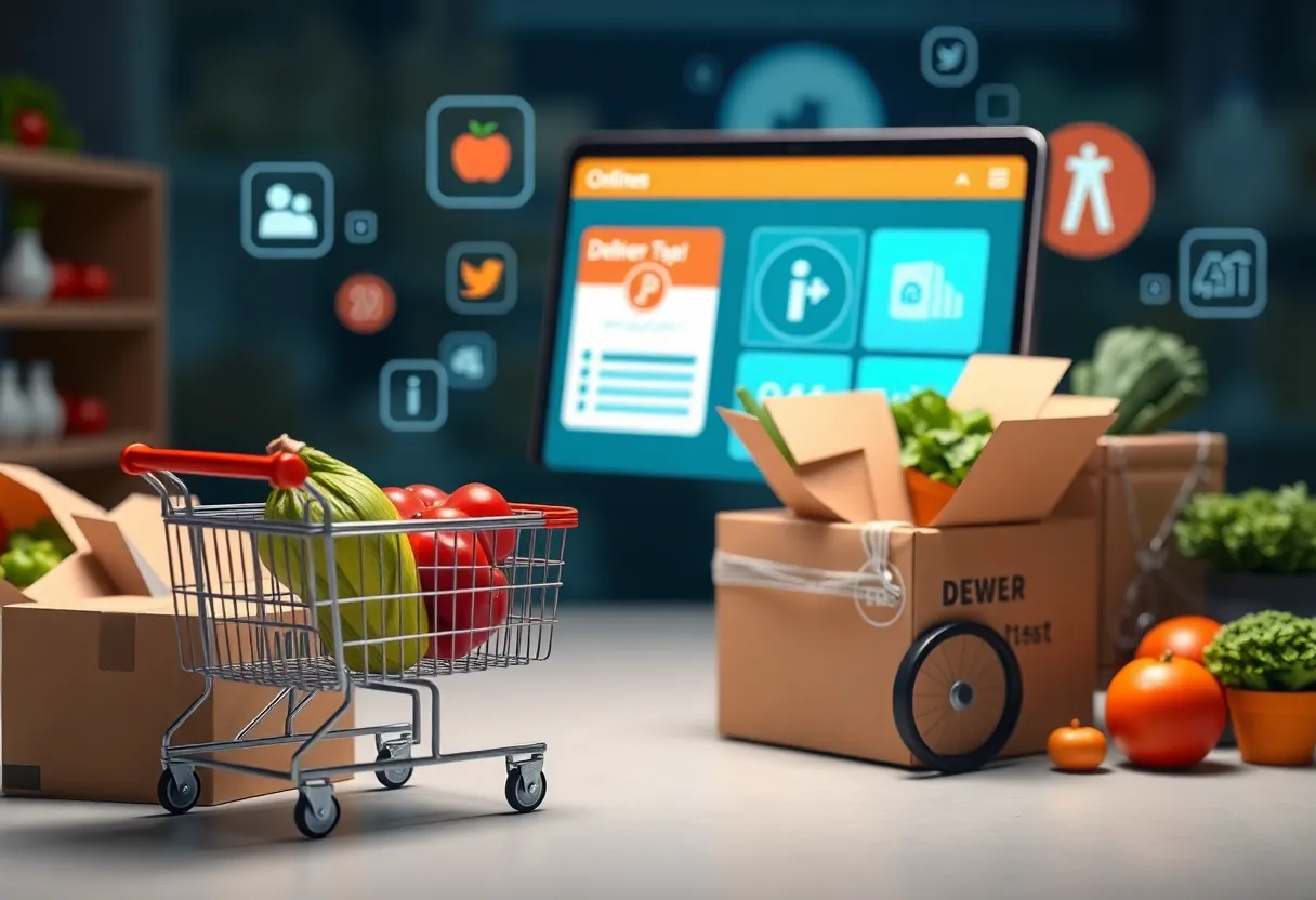 Conceptual image of online grocery delivery focusing on consumer trust.