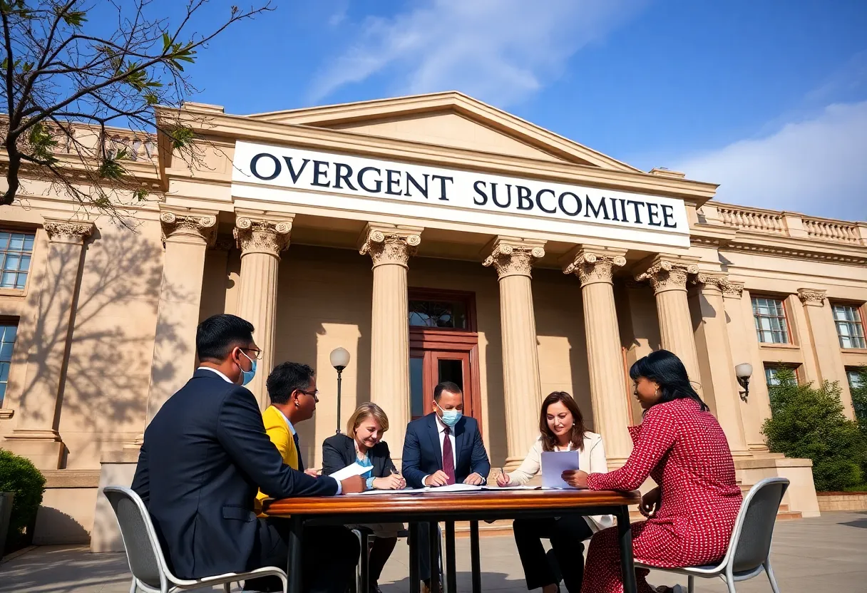 Lansing building with citizens discussing grant oversight