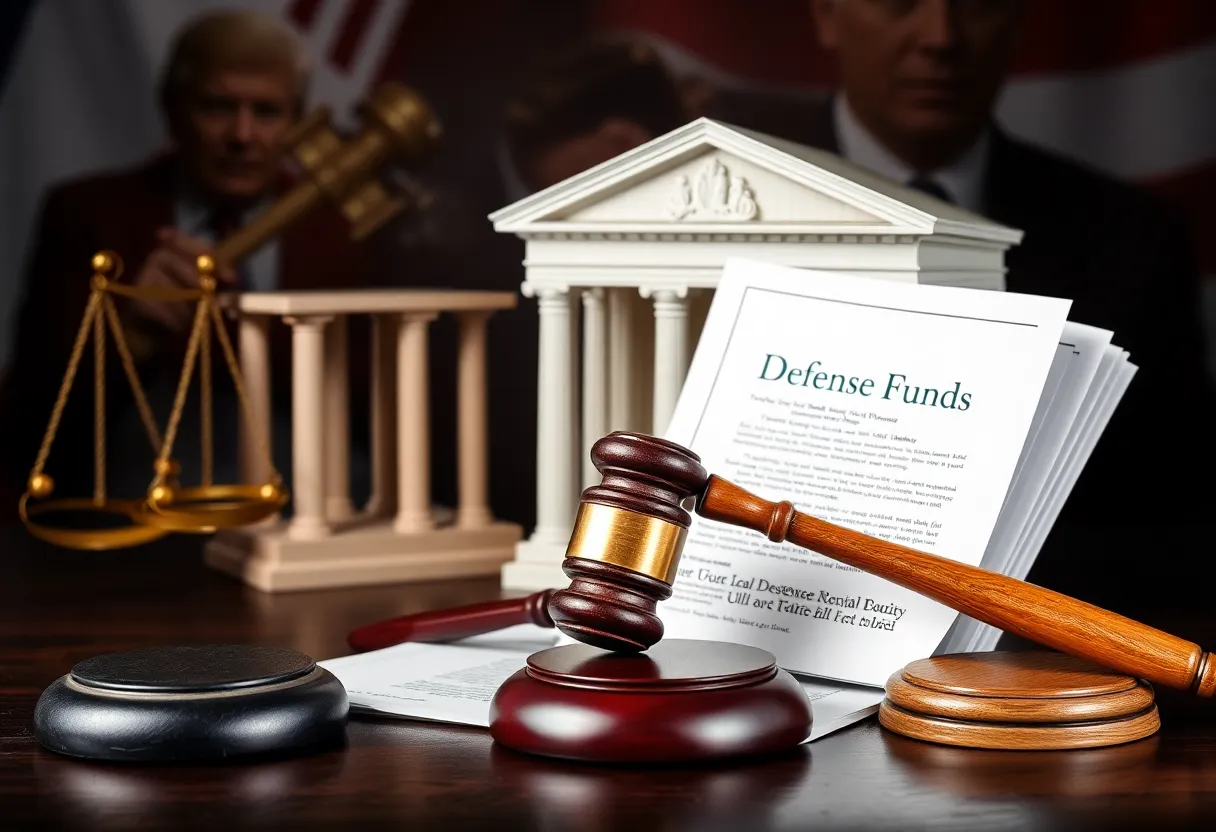 Symbolic image representing a legal defense fund amidst political turbulence.