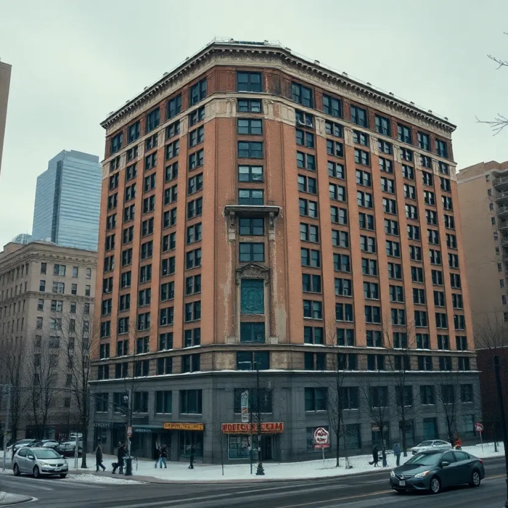 Leland House, a historic 20-story building in Detroit, facing eviction.