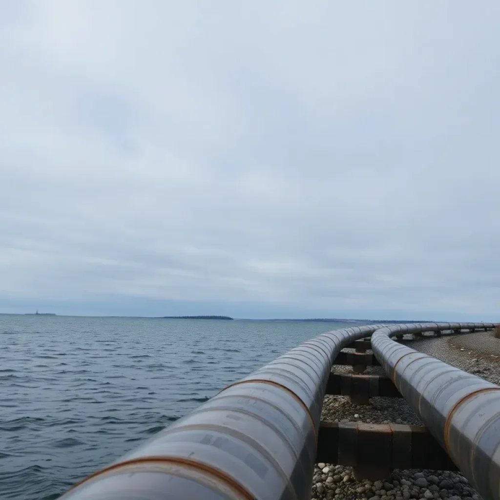 Oil pipeline under the Straits of Mackinac, connecting Lakes Michigan and Huron