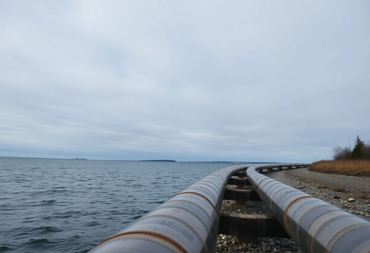 Oil pipeline under the Straits of Mackinac, connecting Lakes Michigan and Huron