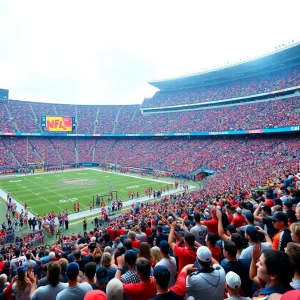 Fans cheering at the Detroit Lions vs Los Angeles Rams game