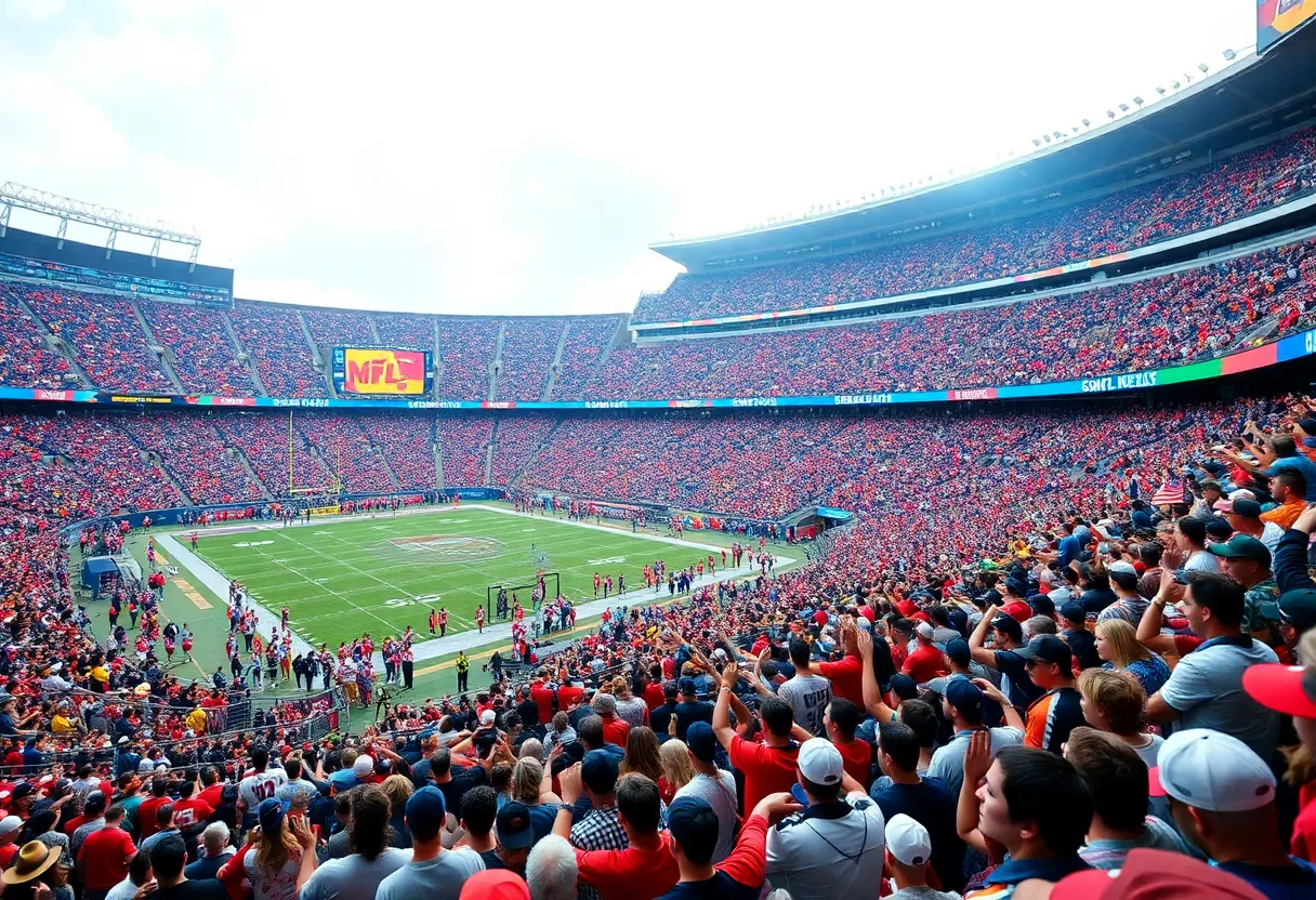 Fans cheering at the Detroit Lions vs Los Angeles Rams game