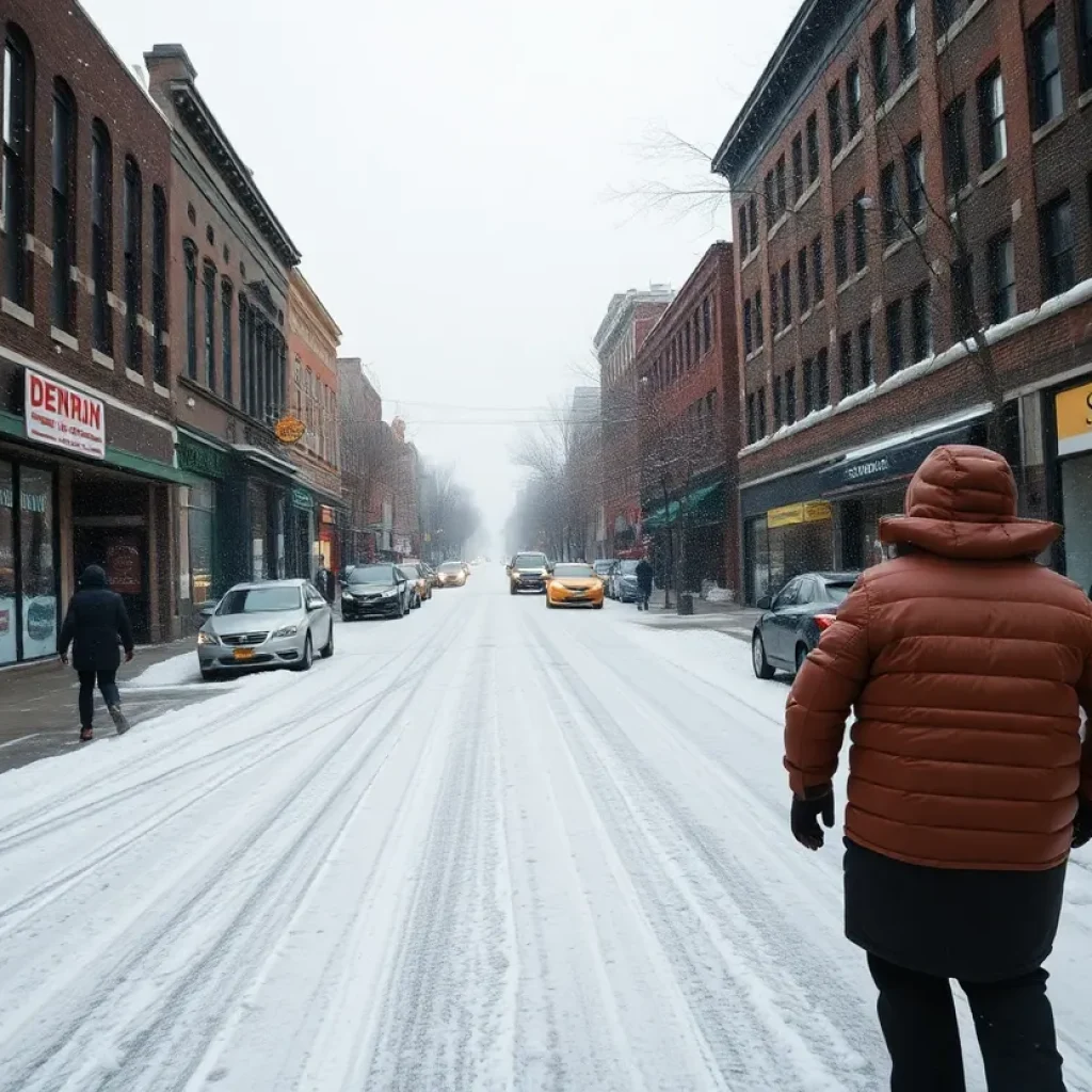 Snowy street in Metro Detroit during winter storm