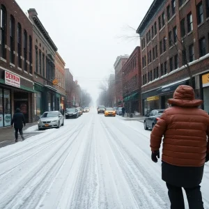 Snowy street in Metro Detroit during winter storm
