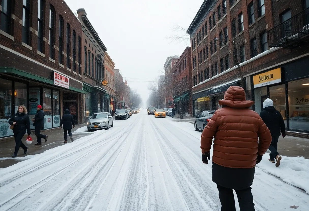 Snowy street in Metro Detroit during winter storm