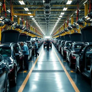 Car production in Michigan industrial facility