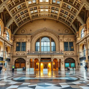 Exterior view of the newly restored Michigan Central Station in Detroit