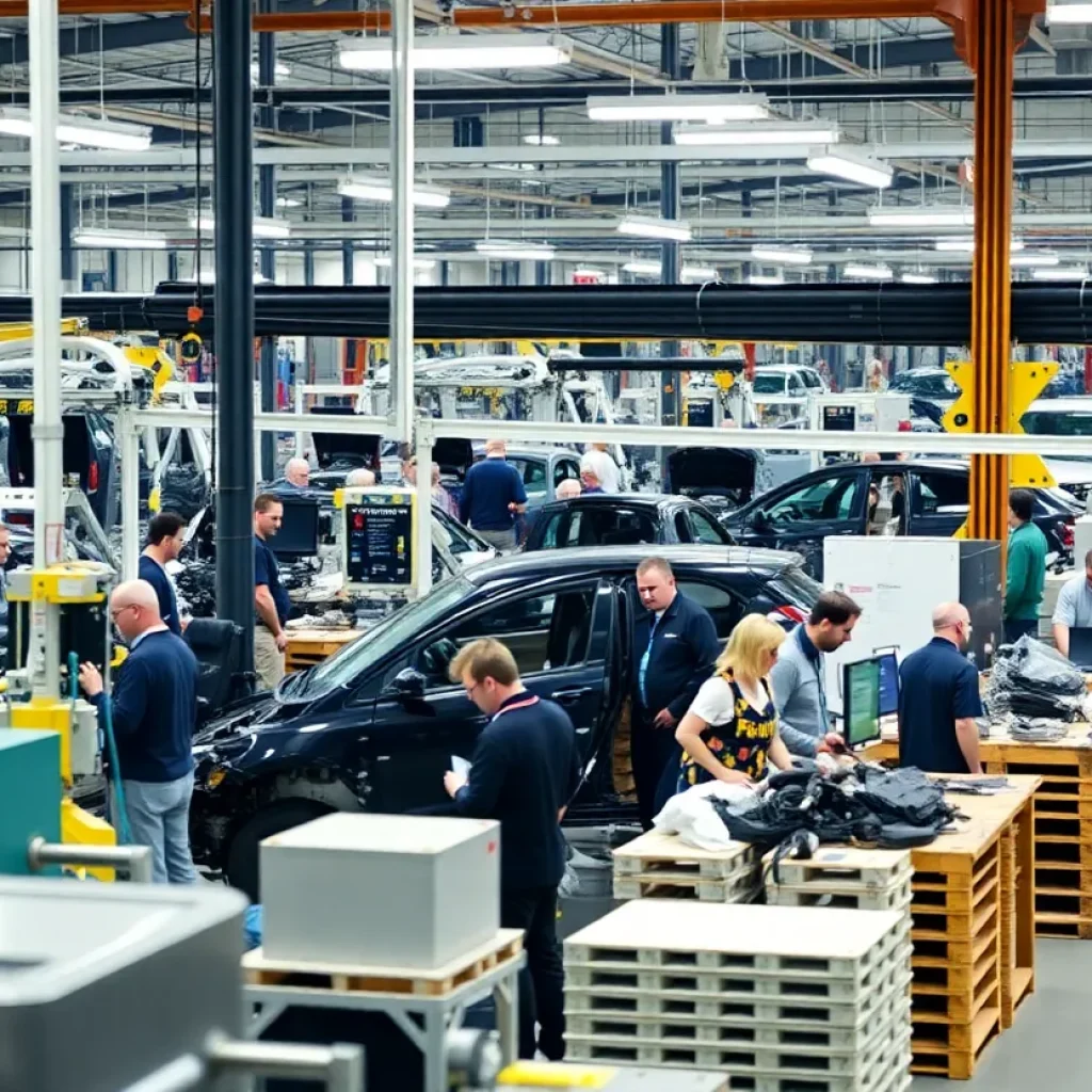 Workers in Michigan manufacturing facility with modern machinery