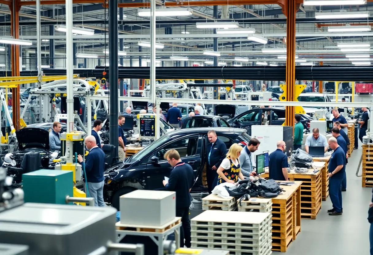 Workers in Michigan manufacturing facility with modern machinery