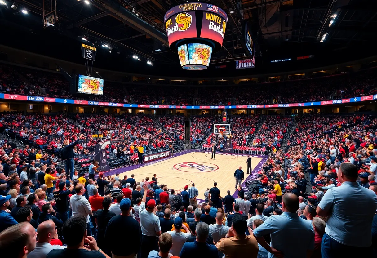 Spectators cheering at the Michigan State vs Duke basketball game