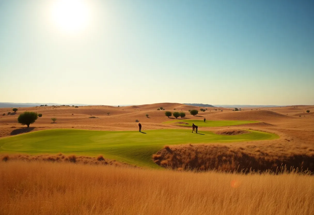 A scenic view of Mullen Golf Club with golfers enjoying the course.