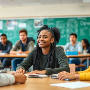 Students in a diverse classroom engaged in learning activities for neurodiversity education.