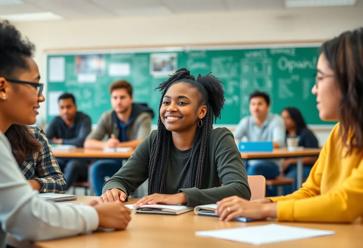 Students in a diverse classroom engaged in learning activities for neurodiversity education.