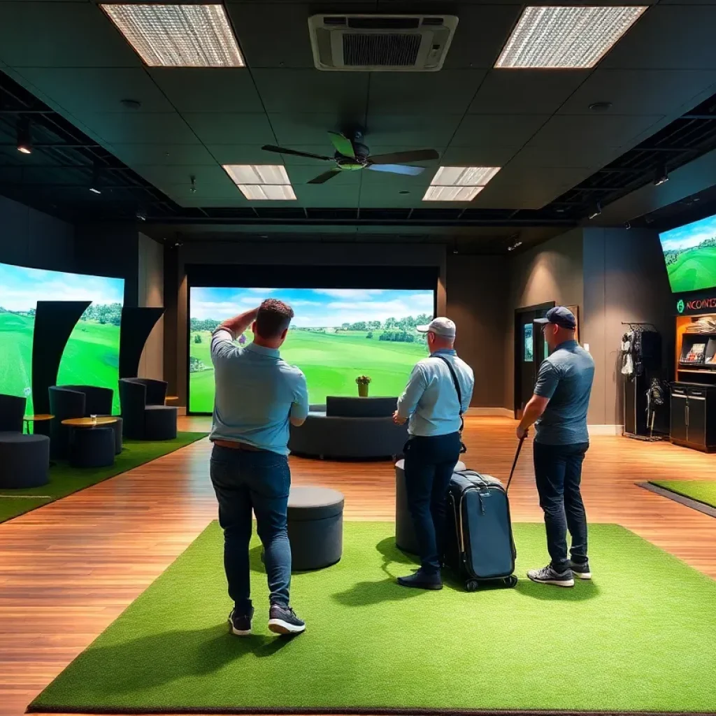 Interior of NextVision Golf Club with simulators and lounge area