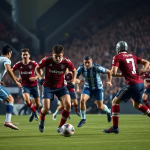 A tense moment during an NFL game with players competing