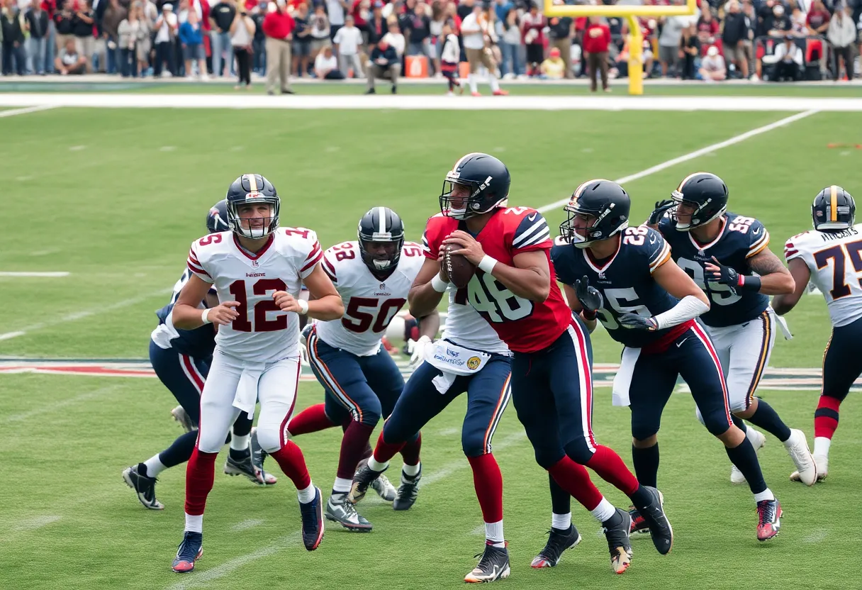 Quarterbacks in action during an NFL game.