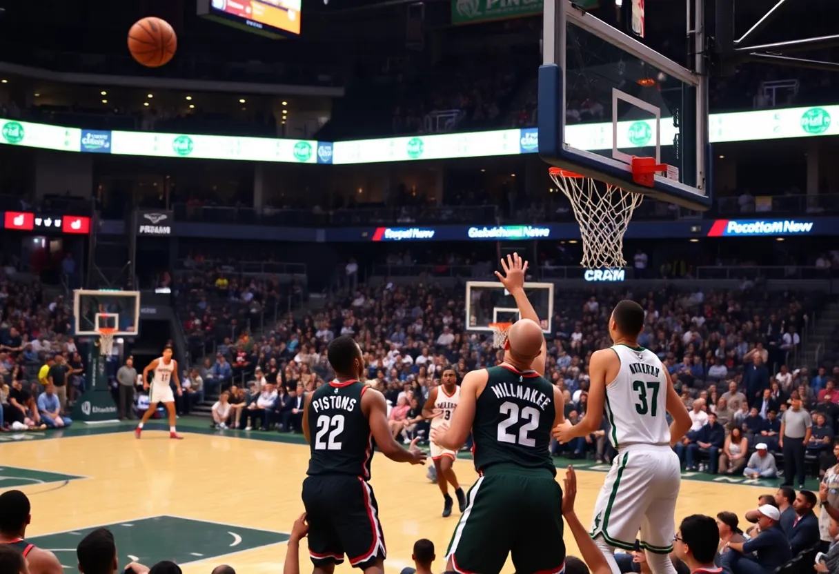 Action shot of Detroit Pistons vs Milwaukee Bucks game