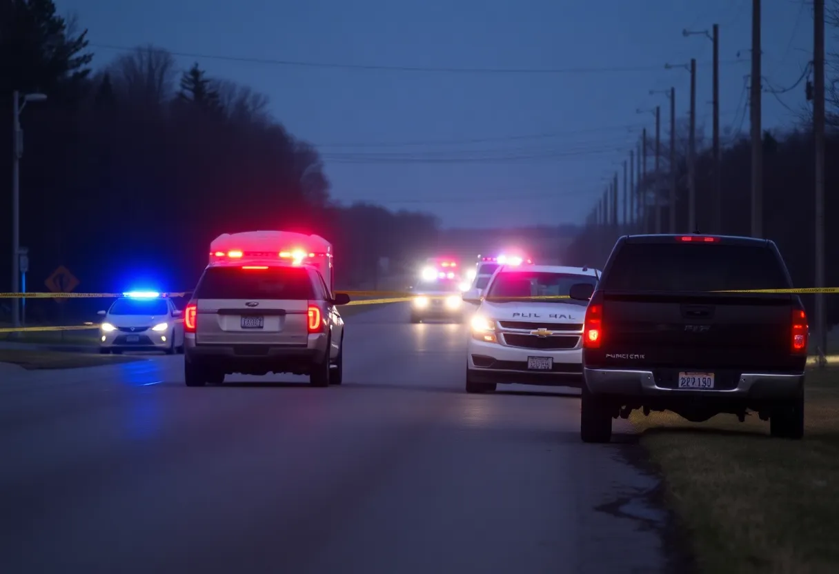 Police vehicles and investigation scene in Pontiac, Michigan.