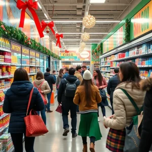 Lottery tickets displayed at Kroger store during Christmas time.