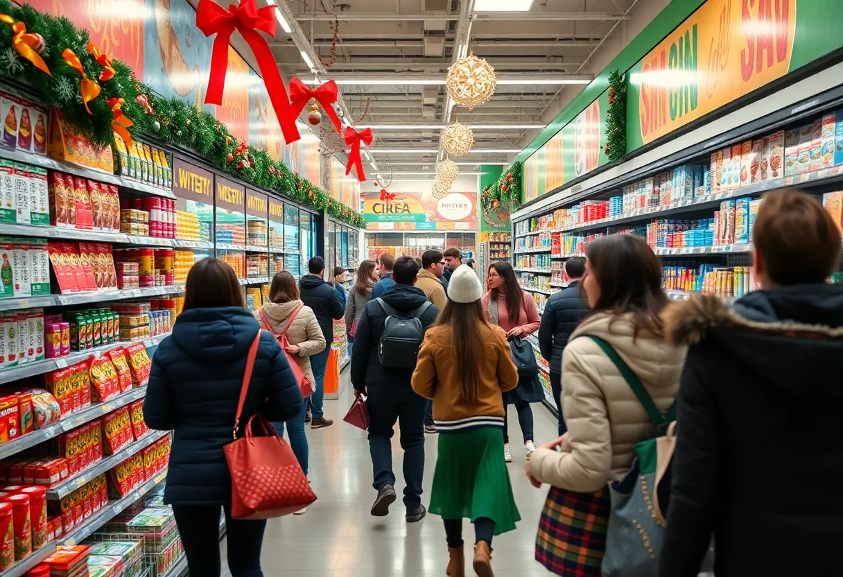Lottery tickets displayed at Kroger store during Christmas time.