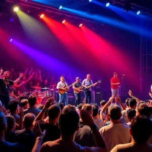 Live concert performance with diverse musicians on stage