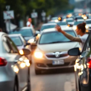 Abstract representation of a road rage incident on a busy street