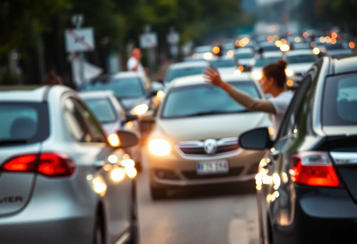 Abstract representation of a road rage incident on a busy street