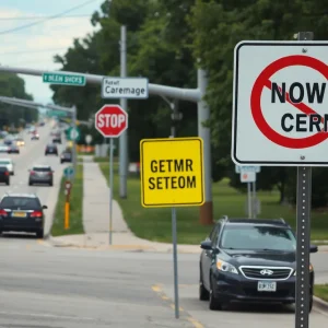 Traffic sign displaying opposition to new business proposals in Michigan