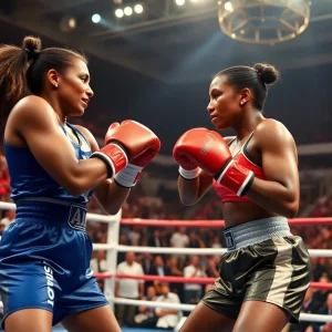 Claressa Shields and Franchon Crews-Dezurn competing in a boxing match