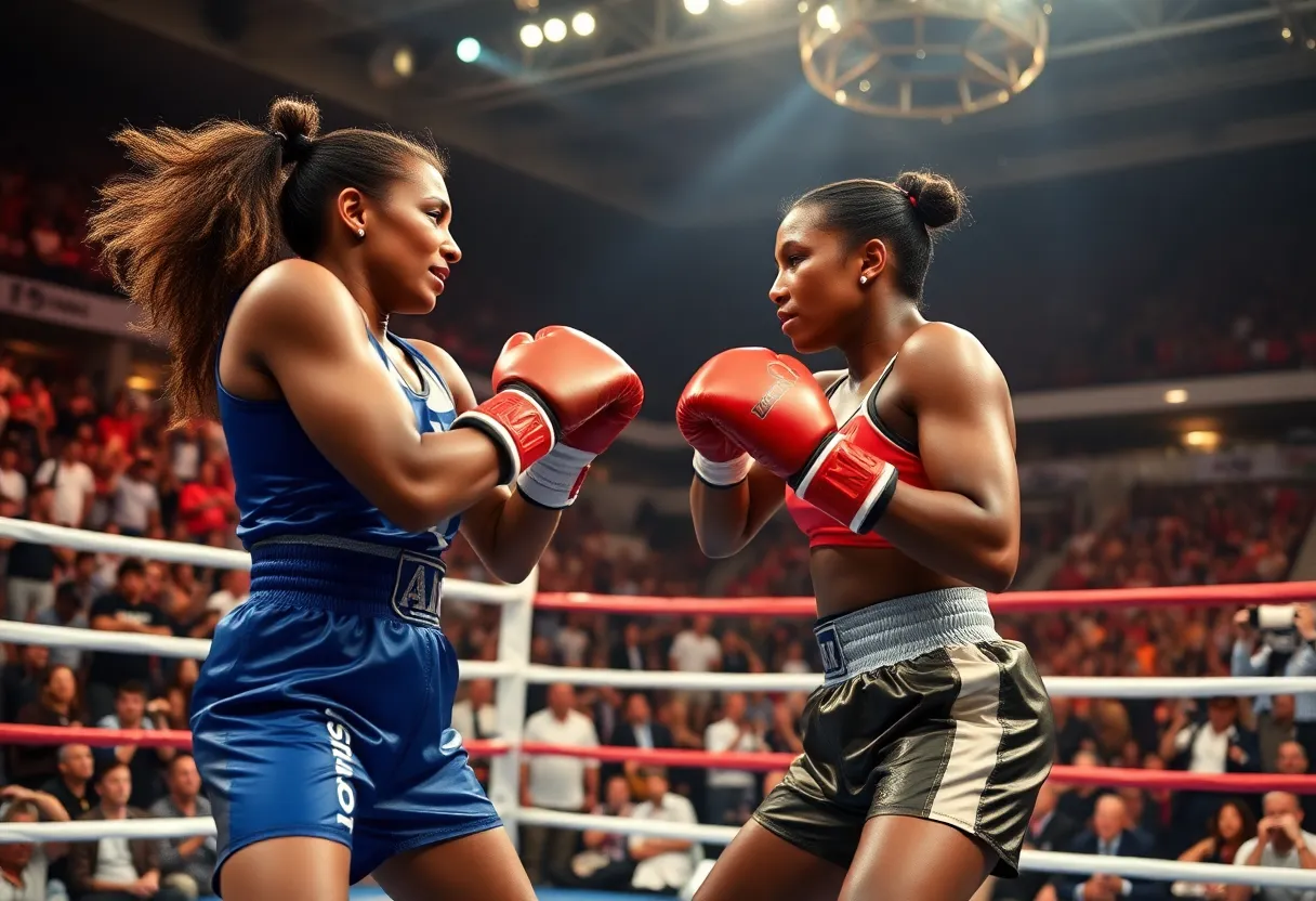 Claressa Shields and Franchon Crews-Dezurn competing in a boxing match