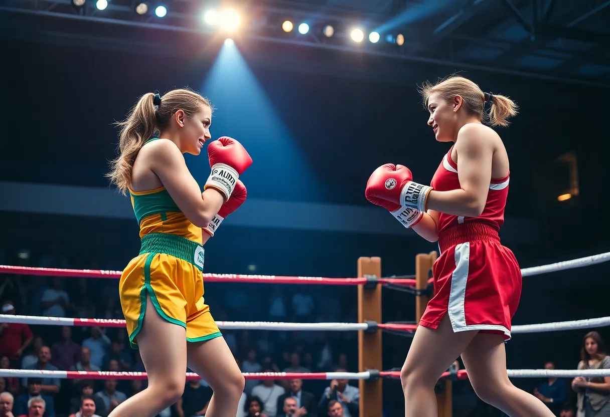 Claressa Shields and Franchon Crews-Dezurn boxing in the ring