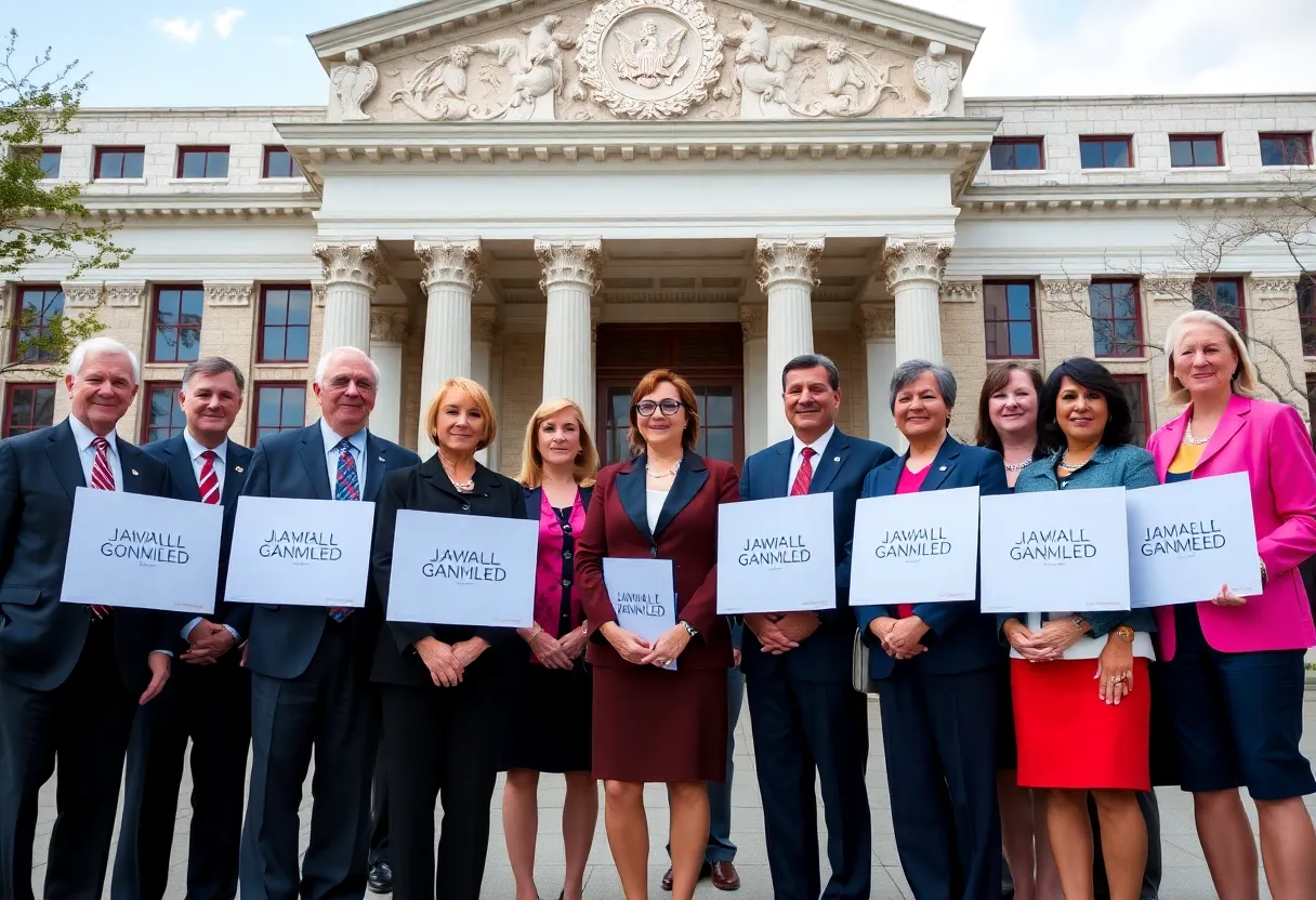 Group of attorneys general outside courthouse for EV funding lawsuit