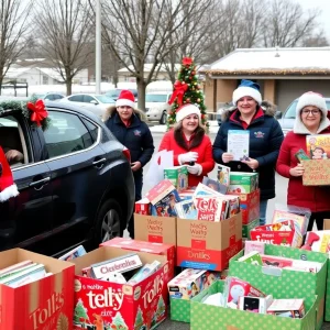 Community car wash collecting toys for Tots campaign