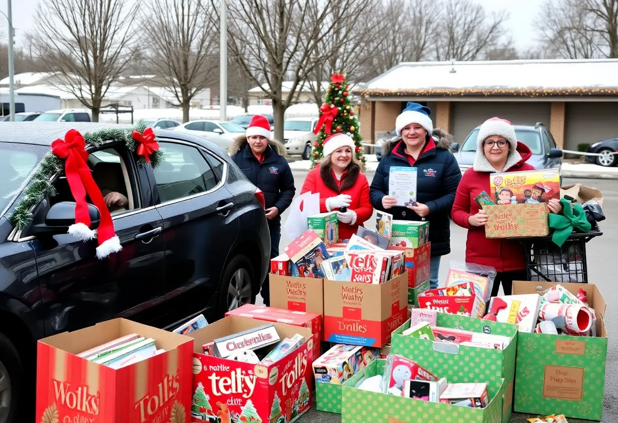 Community car wash collecting toys for Tots campaign