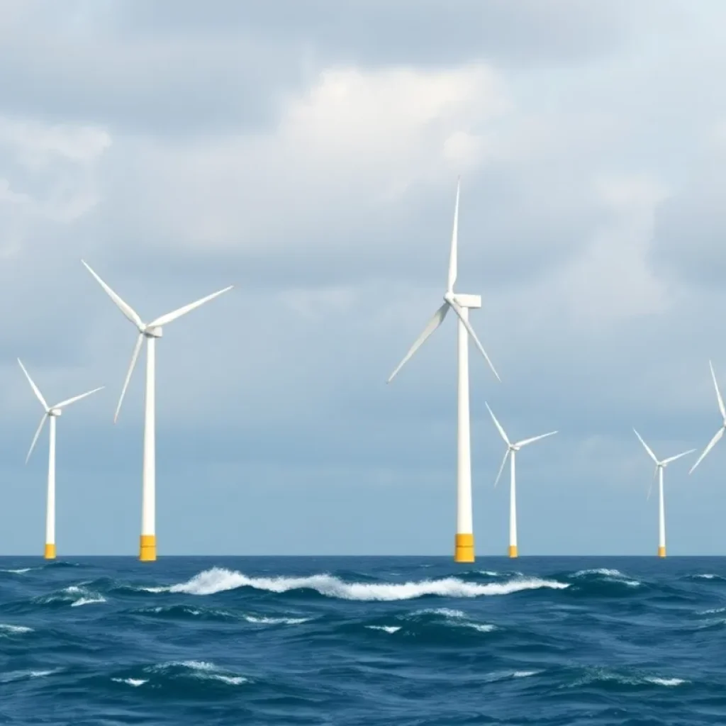 Offshore wind turbines generating renewable energy in the ocean