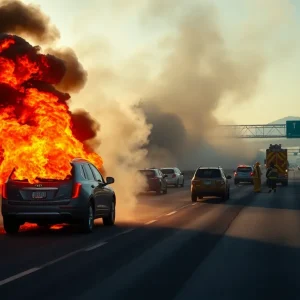 Firefighters responding to a vehicle fire on I-94 near 8 Mile Road