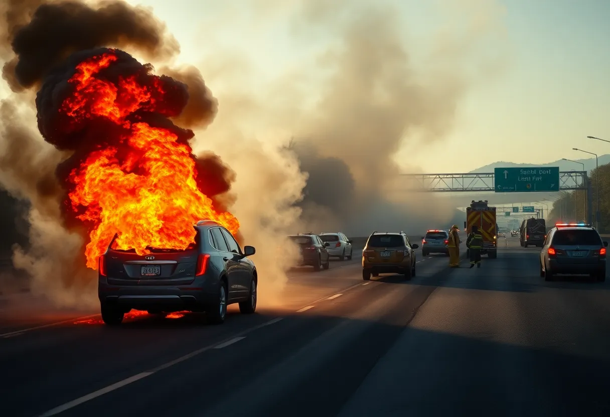 Firefighters responding to a vehicle fire on I-94 near 8 Mile Road