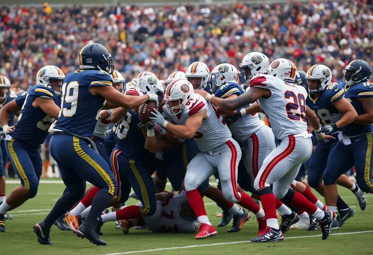 Vikings and Lions players during a game at U.S. Bank Stadium